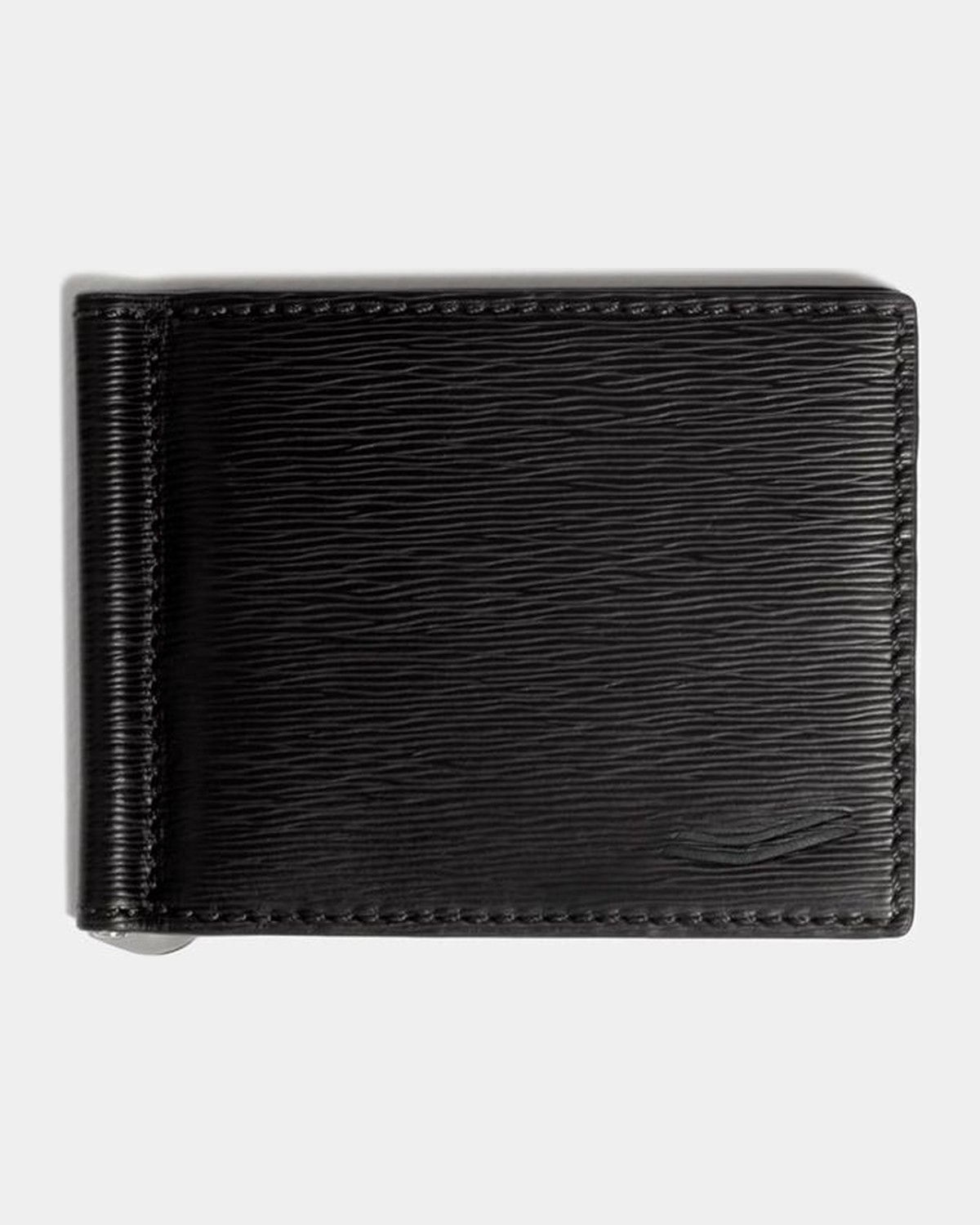 VOCIER bifold leather wallet with money clip, black, front view