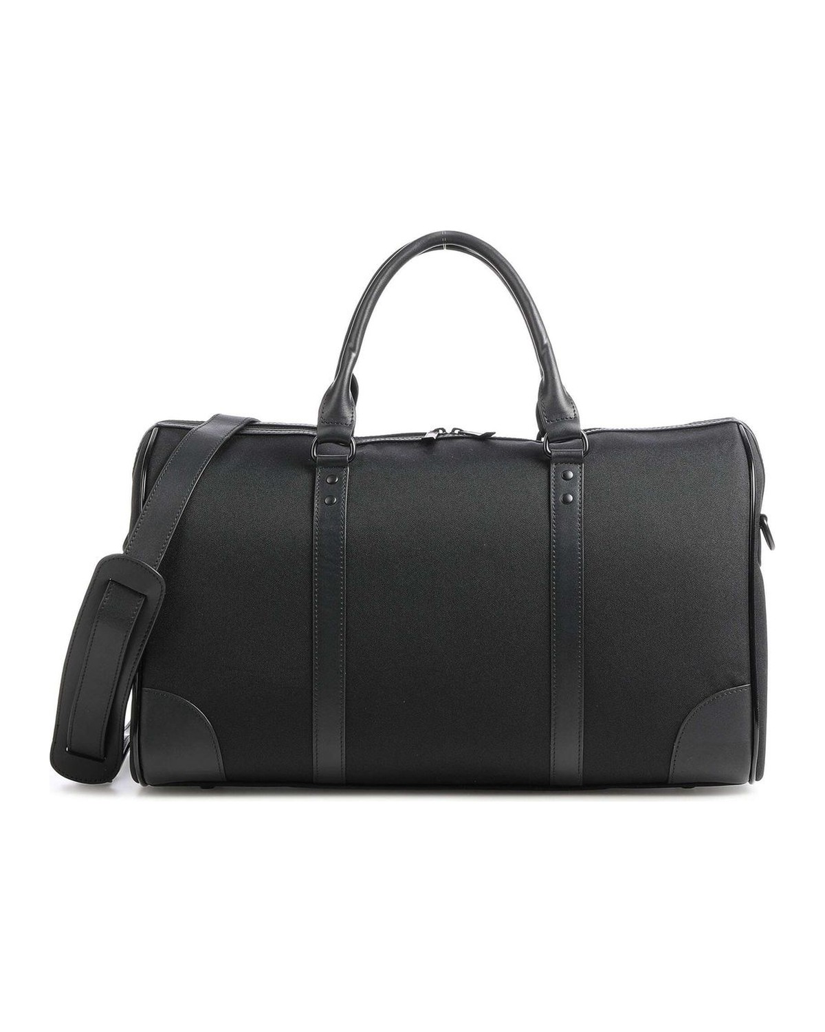 VOCIER C34 black nylon travel duffel with leather trim, shown in full