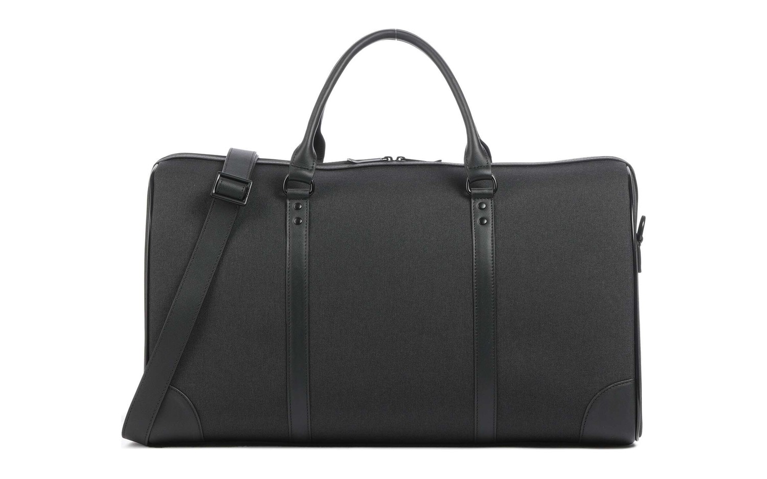 VOCIER C36 black duffel bag with top handles and shoulder strap, shown in full