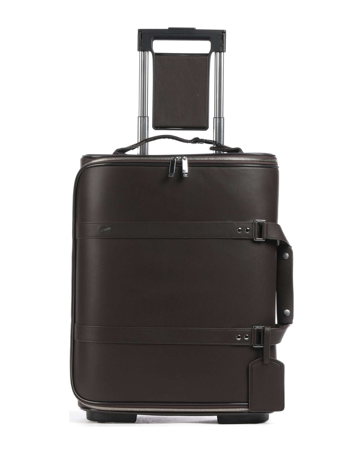 VOCIER F38 leather carry-on in brown Italian leather with telescopic handle extended